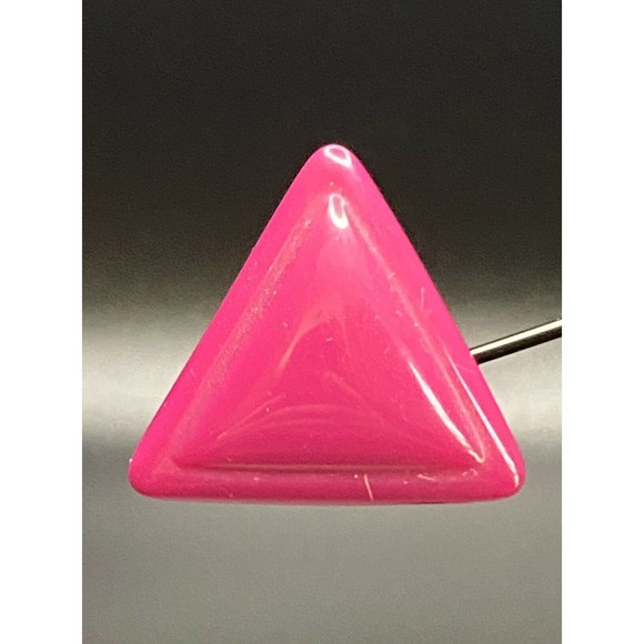 Plastic Triangle Earrings 1980's Fuchsia Purple VINTAGE - Picture 6 of 6
